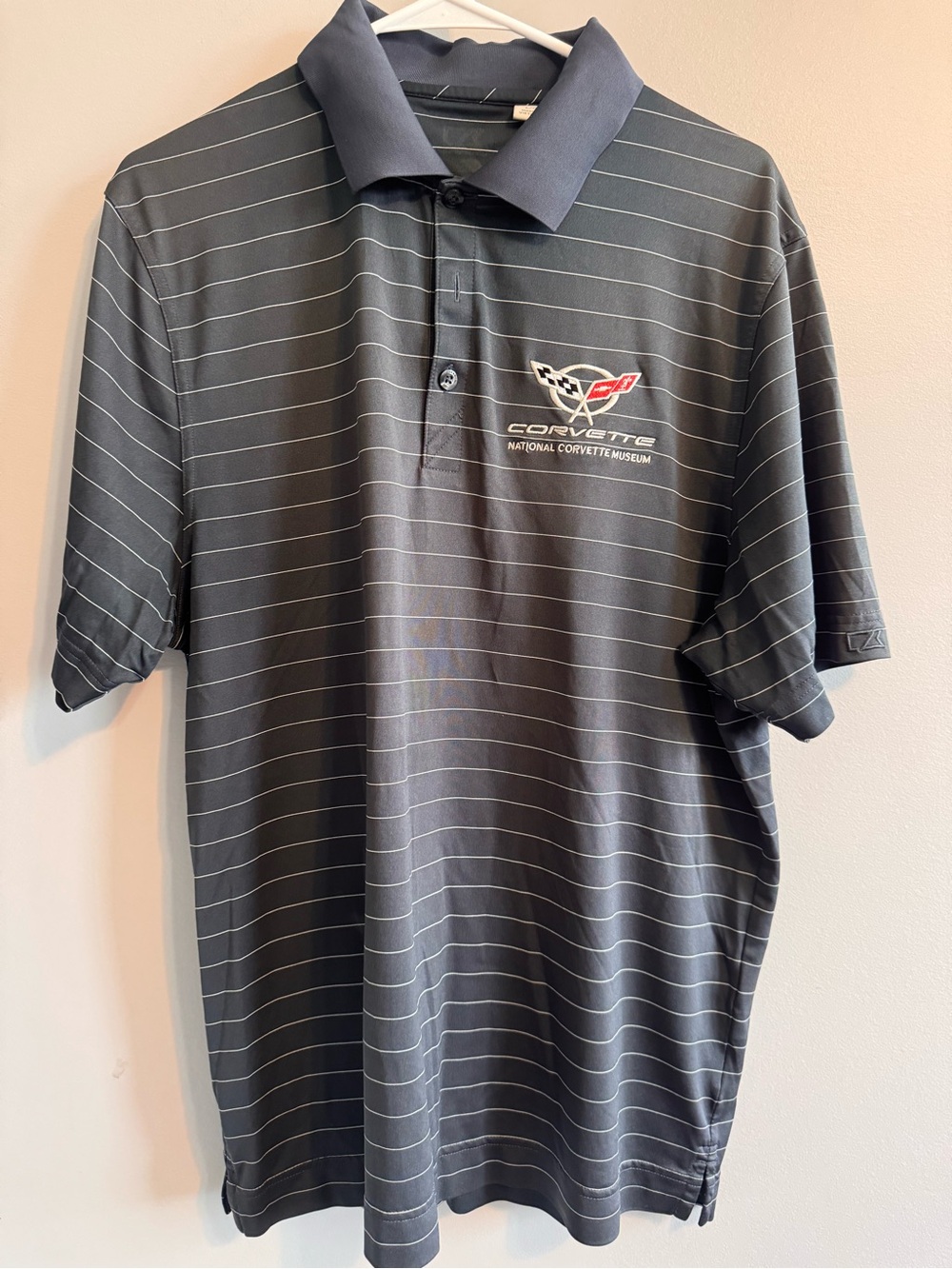 Corvette National Museum Polo‎ Shirt Gray Striped Golf Large